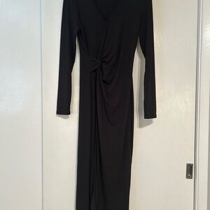 Shibever Elegant Black Long Sleeve Dress faux wrap bodycon
